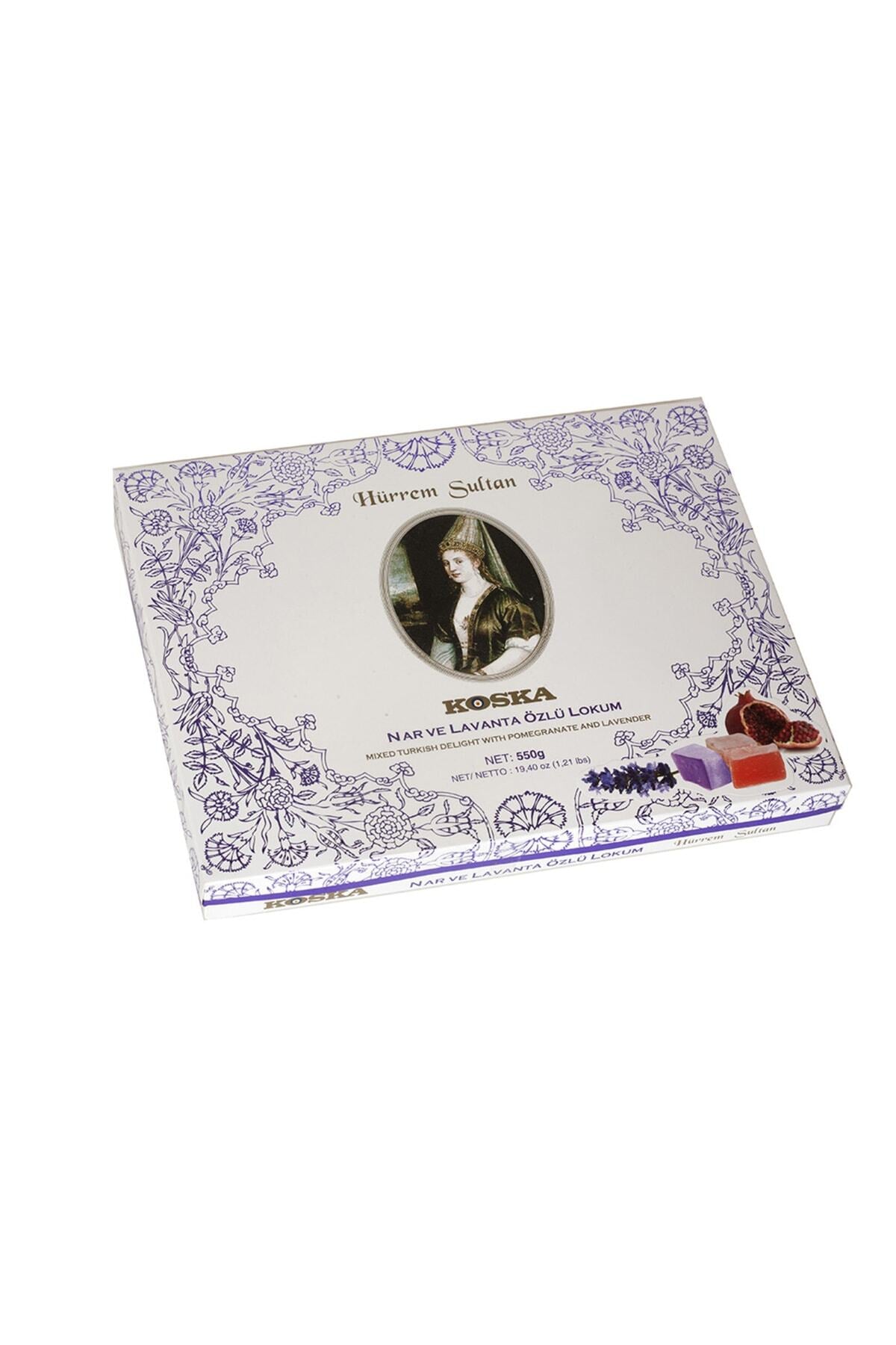 Koska ozel seri hurrem Sultan Style Pomegranate Flavored Lavender Flavored Turkish Delight 550 g - MALLTURK