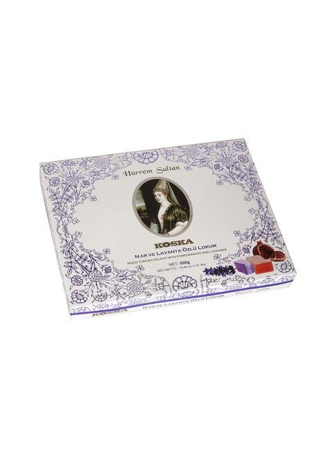 Koska ozel seri hurrem Sultan Style Pomegranate Flavored Lavender Flavored Turkish Delight 550 g - MALLTURK