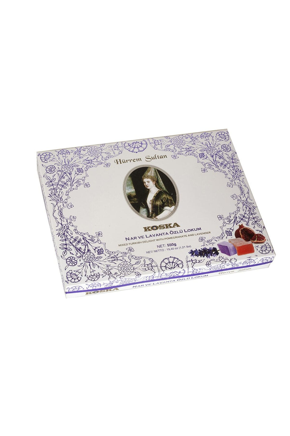 Koska ozel seri hurrem Sultan Style Pomegranate Flavored Lavender Flavored Turkish Delight 550 g - MALLTURK