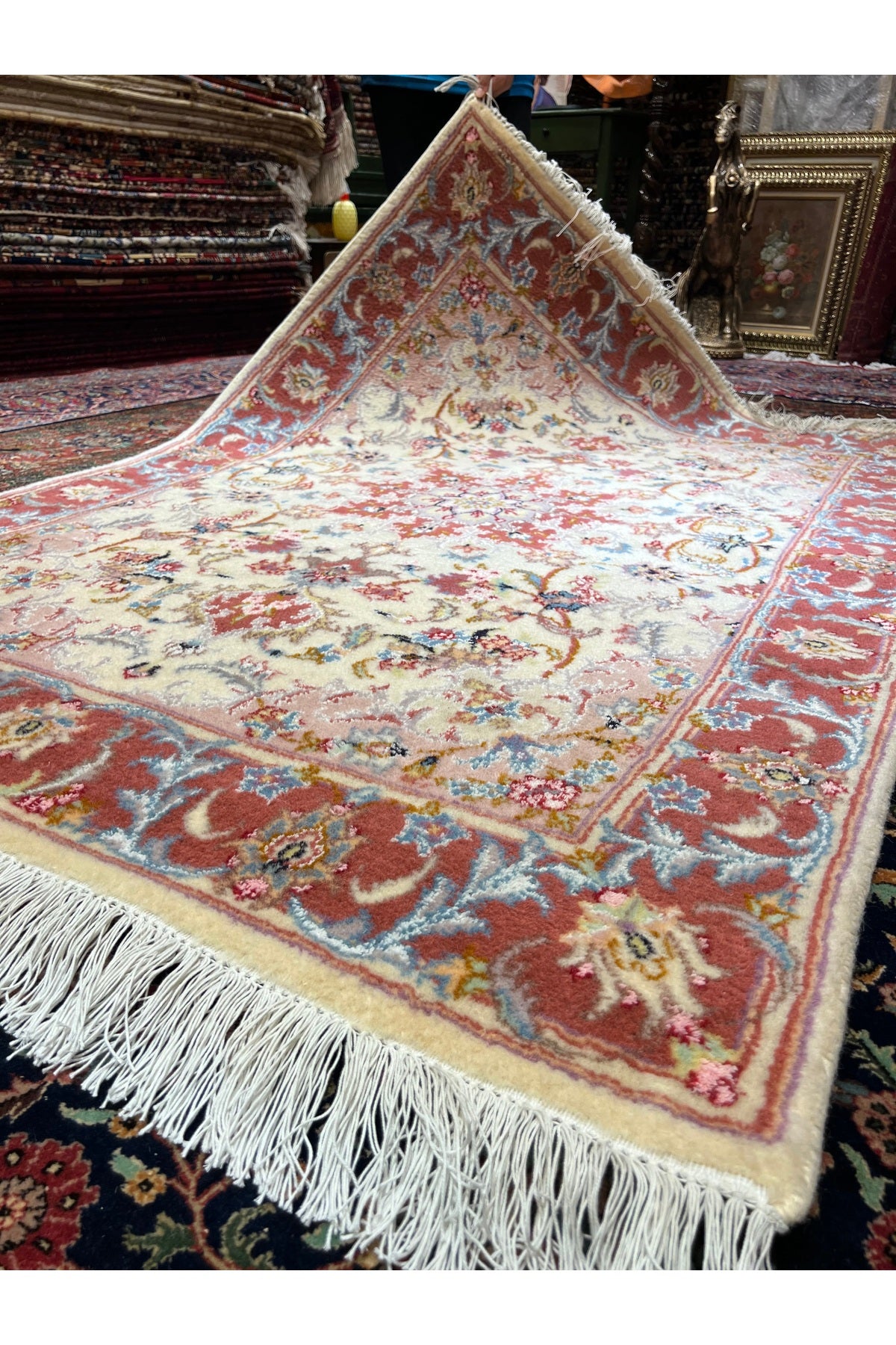RD RAMAZAN DAG Hand Rug Art Hand-Woven Iranian Tabriz Rug Silk Wool Blend Size 180x124 - MALLTURK