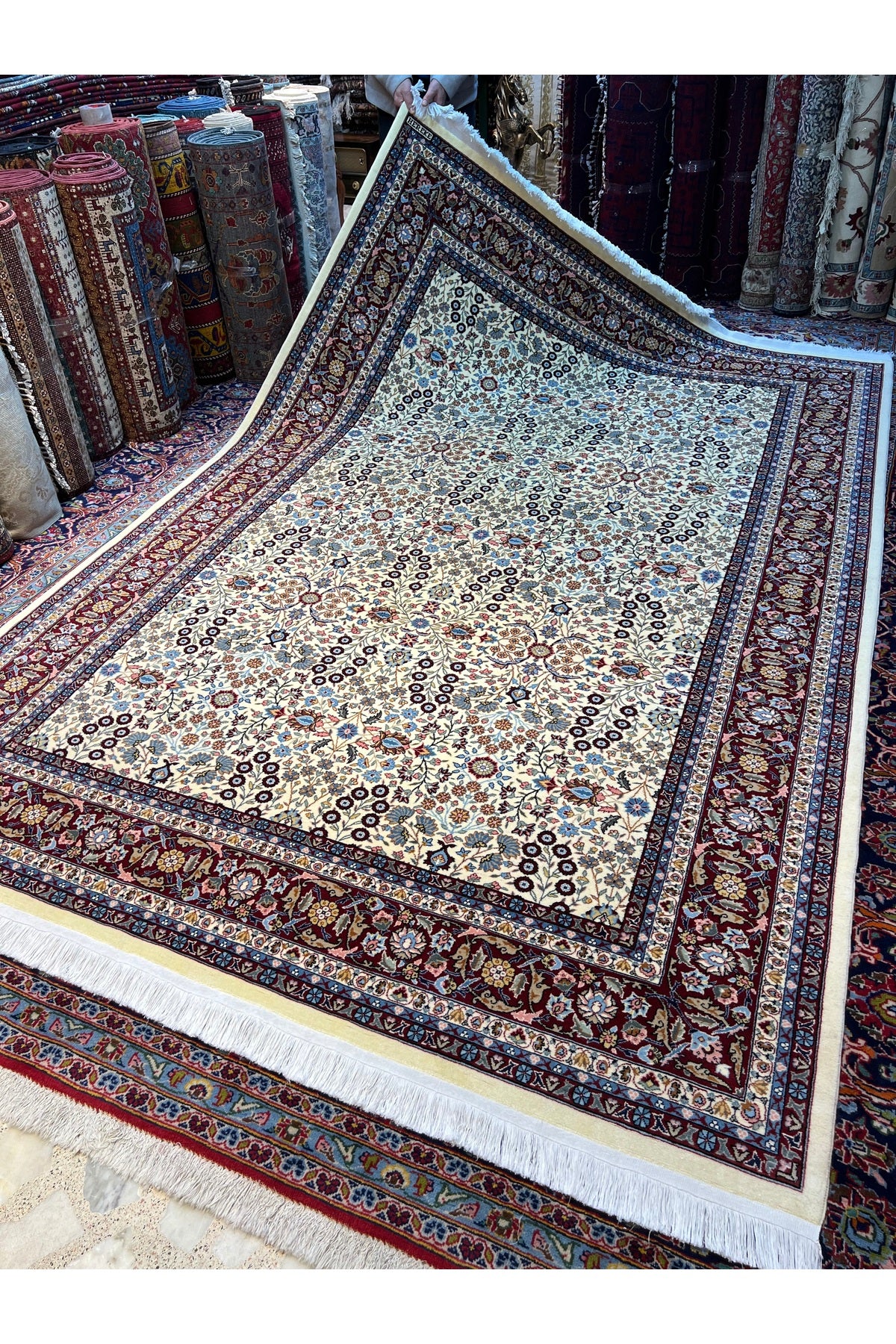 RD RAMAZAN DAG Hand Rug Art Hand-Woven Sumerbank Hereke Rug Signed Seven Mountains Flower Premium Quality Size 300x200 - MALLTURK