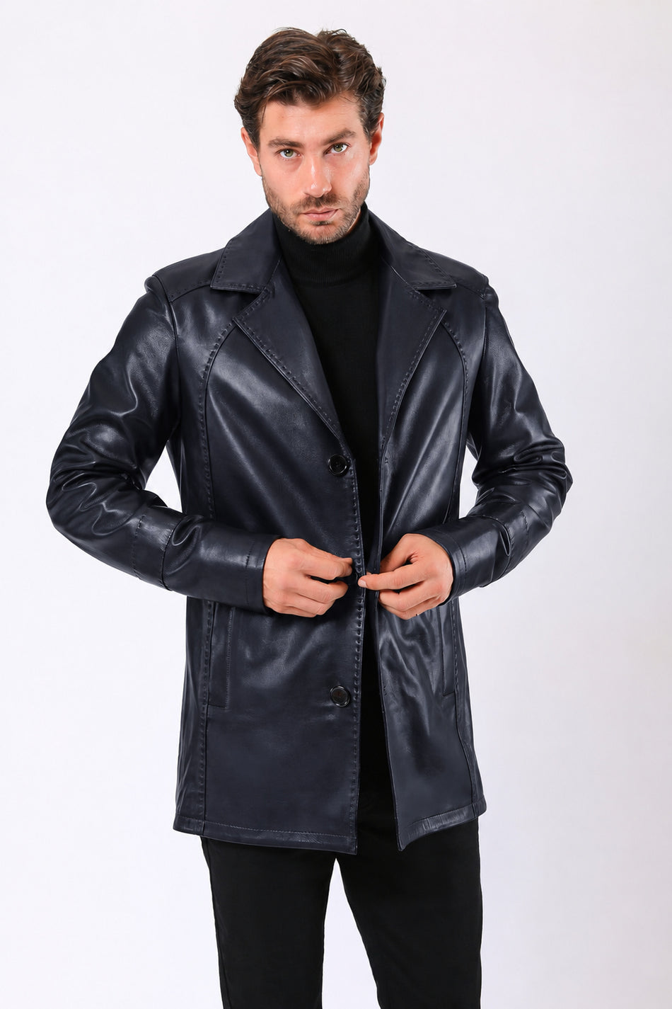 Leather Club marineblauwe blazerjas van echt leer