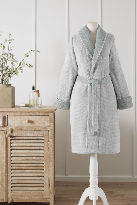 Ozdilek Sadem Organic Plaid Shawl Collar Bathrobe - MALLTURK