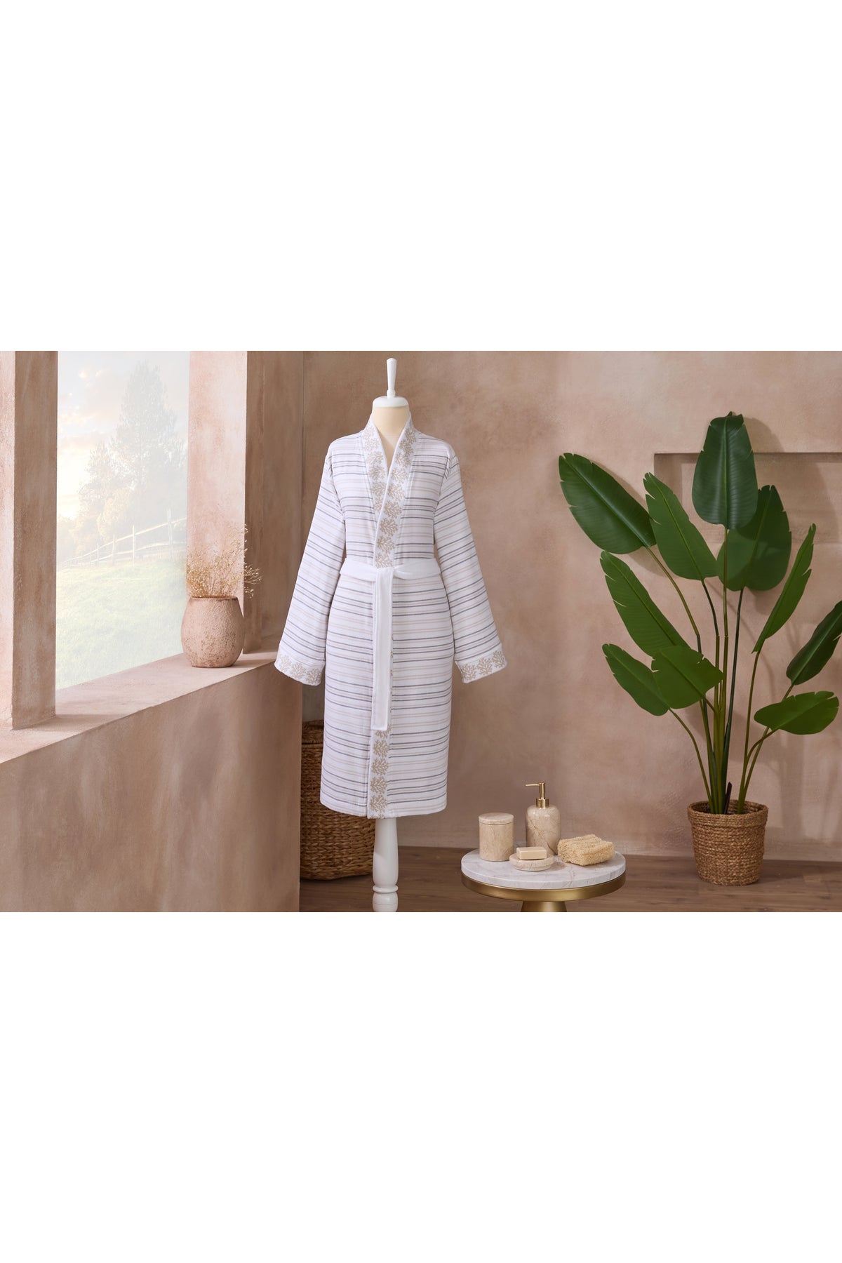 Ozdilek Sea Line Peshtemal Kimono Bathrobe - MALLTURK