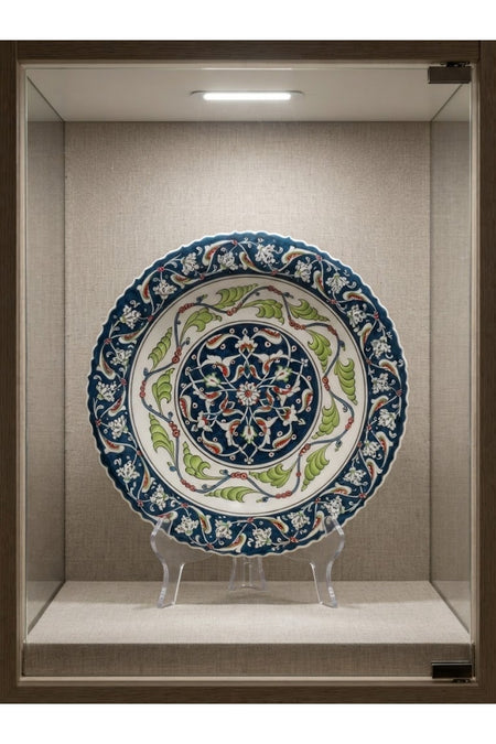 General Brands Traditional Navy and Green Patterned Handmade Decorative Tile Plate Display Piece - MALLTURK