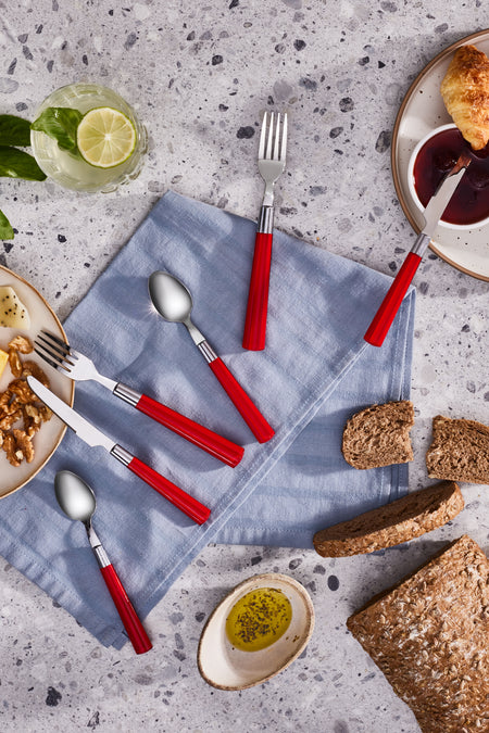 Karaca fluca 18 Piece 6 Place Setting kahvalti Fork kacik Knife Set kirmizi - MALLTURK