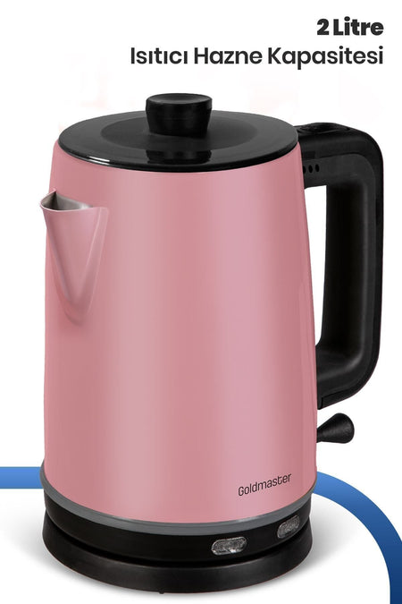 GoldMaster Dem Pearl Pink 2200 Watt XL Stainless Steel Tea Maker and Water Heater with Glass Pot - MALLTURK
