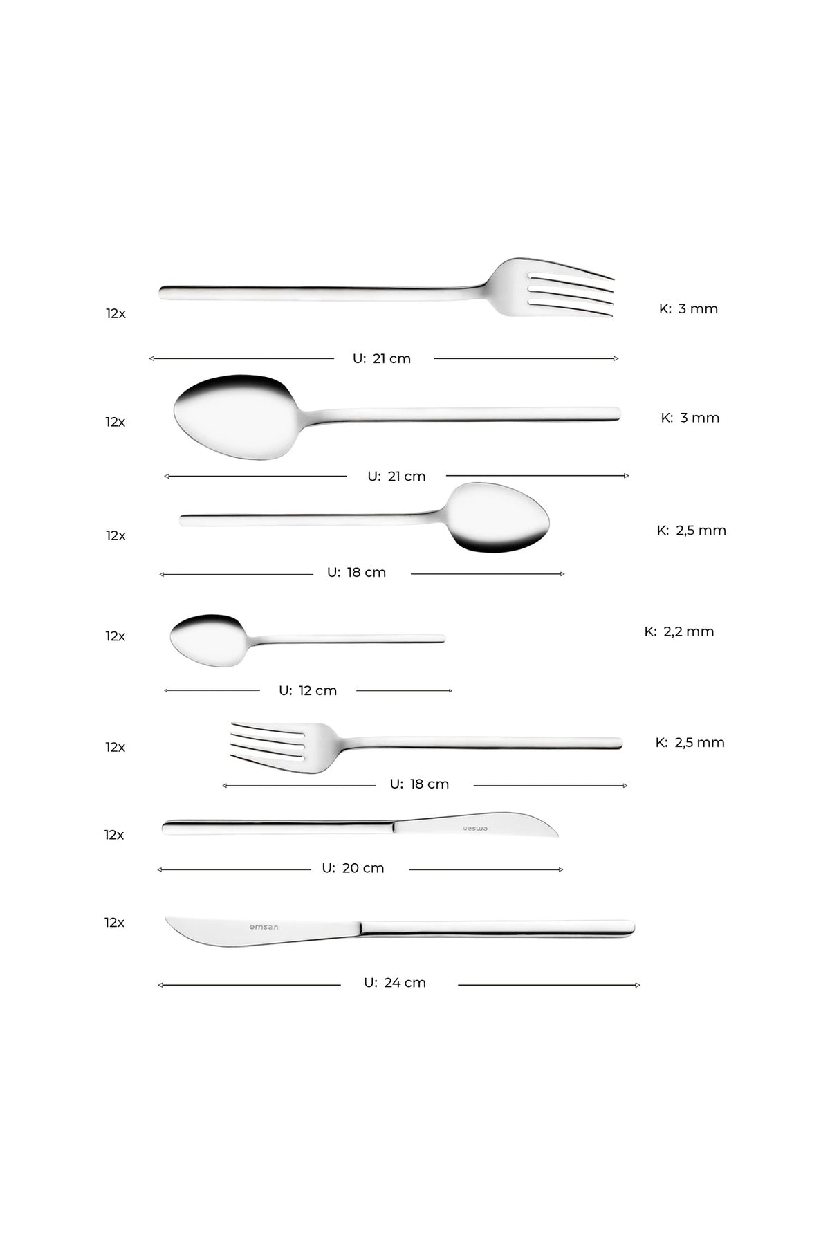 Emsan lora 84 Piece 12 Place Setting Boxed Flatware Set - MALLTURK