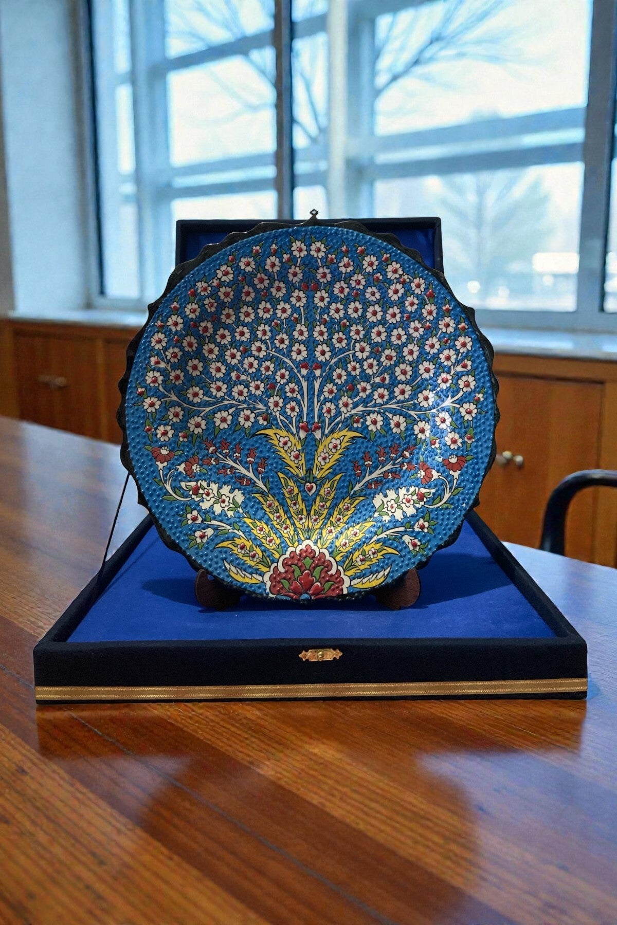YOOS Velvet Gift Box Handcrafted Teship Art Hayat Agaci Patterned Tile Plate - MALLTURK
