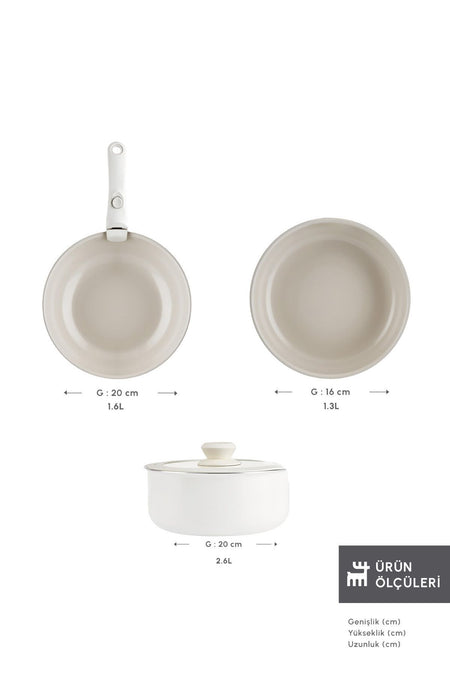 Karaca Swiss Crystal Almond Easy Clip 5 Piece Induction Compatible Ic Ice Gecebilen Pot and Frying Pan Set