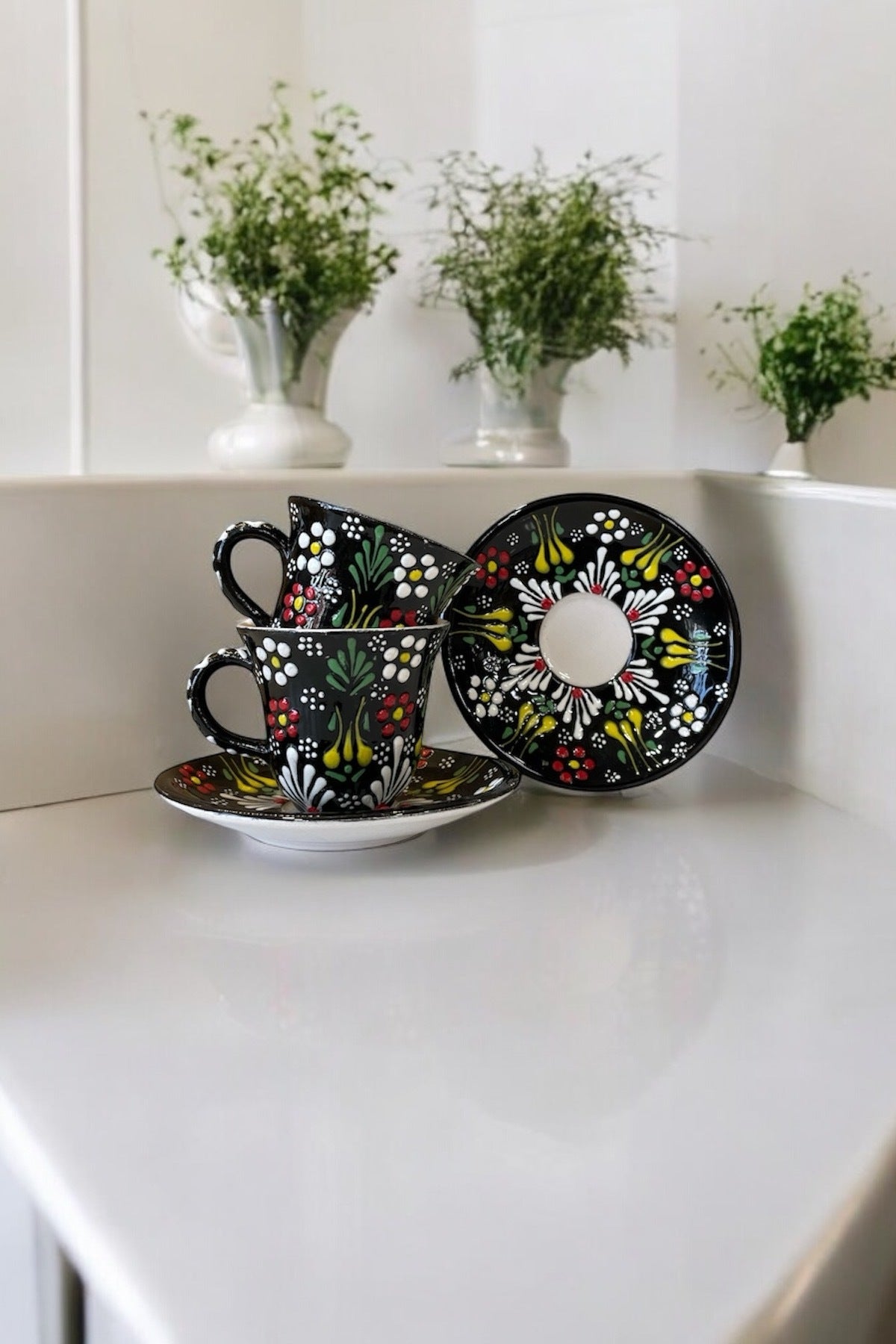 Eporselen Lace 2-Person 4-Piece Ceramic Coffee Cup Set - MALLTURK