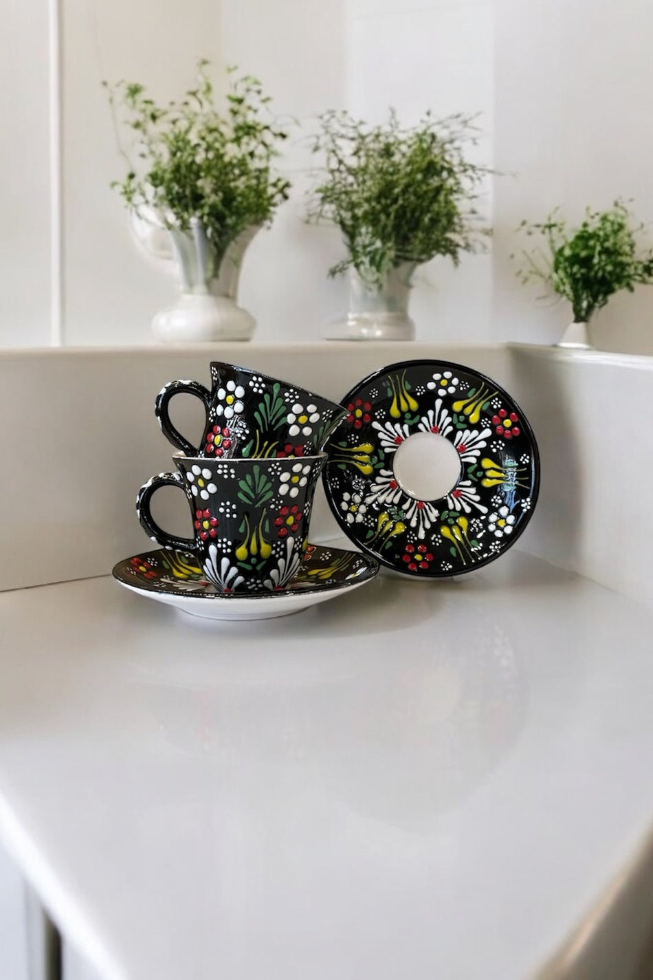 Eporselen Lace 2-Person 4-Piece Ceramic Coffee Cup Set - MALLTURK
