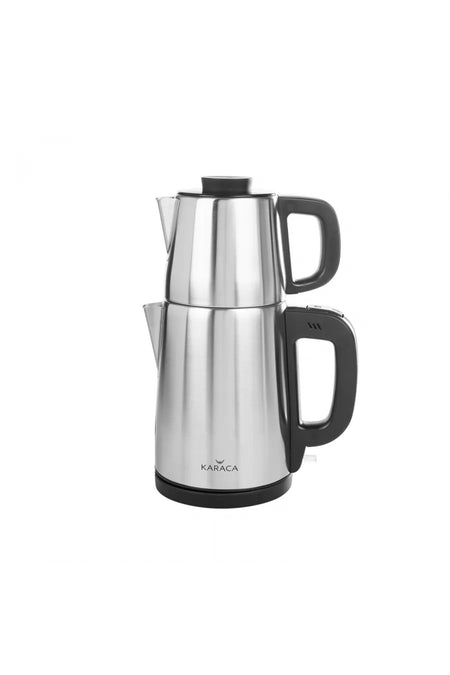 Karaca 2-in-1 Stainless Steel Family Size 2.75 liter Capacity Water Heater and Tea Maker, inox Black - MALLTURK