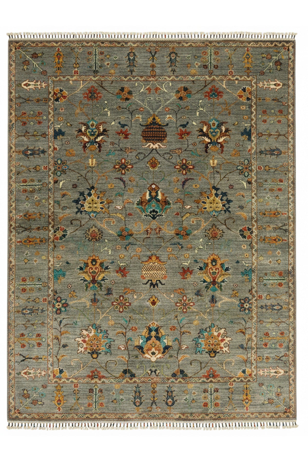 Vog Rug Sultani Handcrafted Blue Gray Pattern Fringed Anatolian Pattern Modern and Traditional Living Room Rug