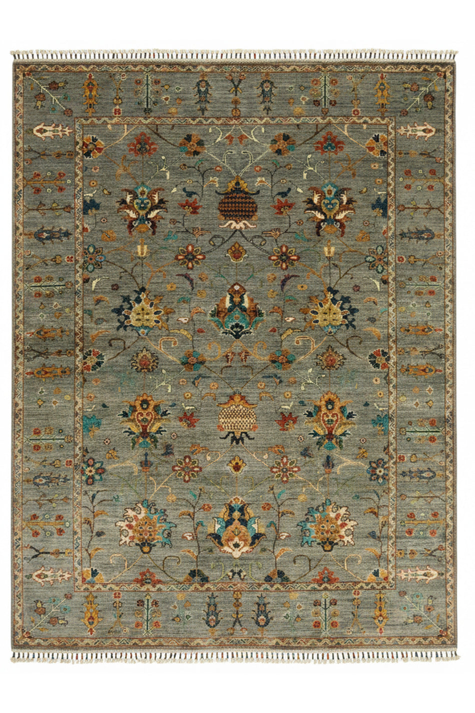 Vog Rug Sultani Handcrafted Blue Gray Pattern Fringed Anatolian Pattern Modern and Traditional Living Room Rug