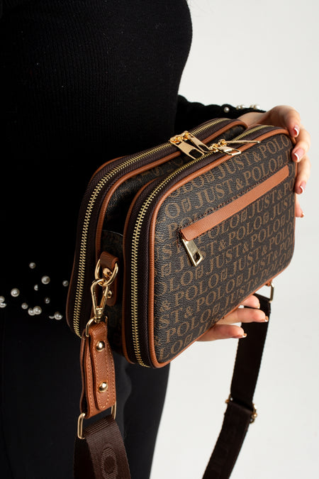 Just Polo Brown Original Women's New Season 5-Compartment Luxury Soft Leather Adjustable Crossbody Shoulder Bag - MALLTURK
