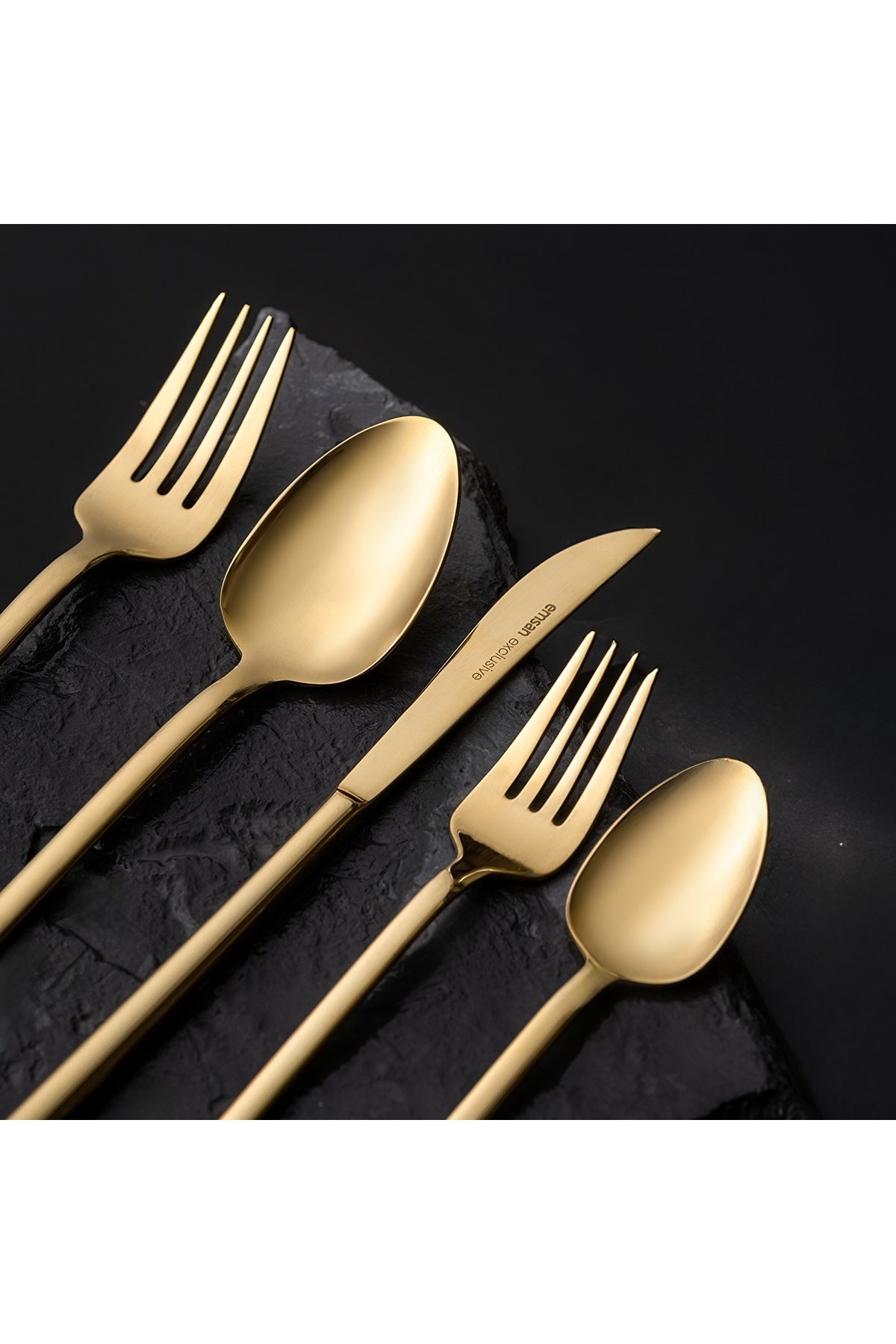 Emsan lora parlak gold 60 Piece 12 Place Setting Flatware Set - MALLTURK