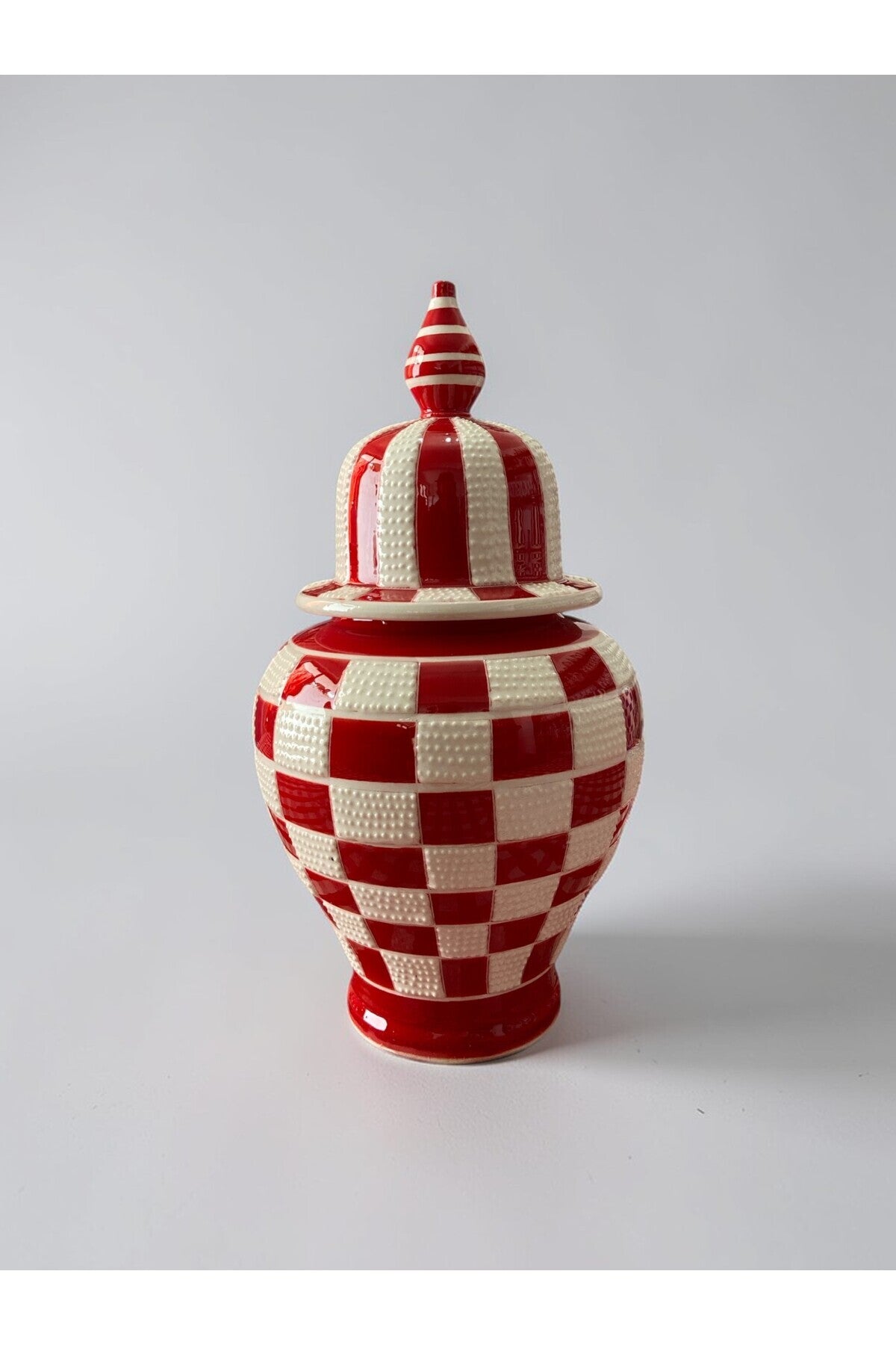 YOOS Handmade Wheelwork 25cm Kutahya Ceramic Checkered Shah Cube Ceramic Vase Red - MALLTURK