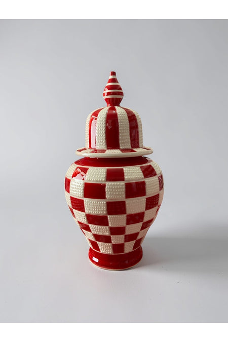 YOOS Handmade Wheelwork 25cm Kutahya Ceramic Checkered Shah Cube Ceramic Vase Red - MALLTURK