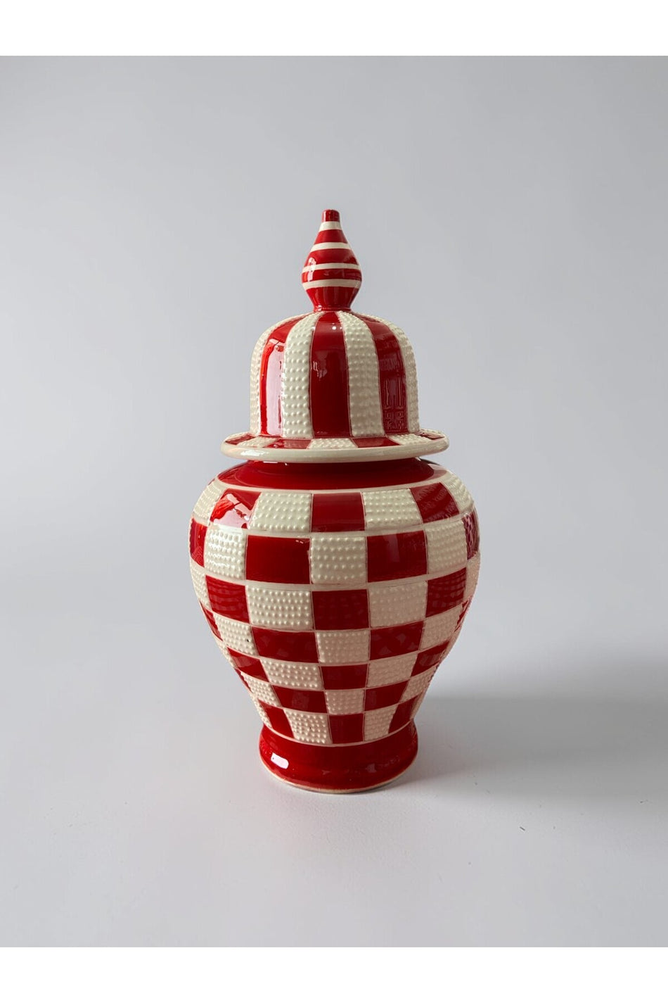 YOOS Handmade Wheelwork 25cm Kutahya Ceramic Checkered Shah Cube Ceramic Vase Red - MALLTURK