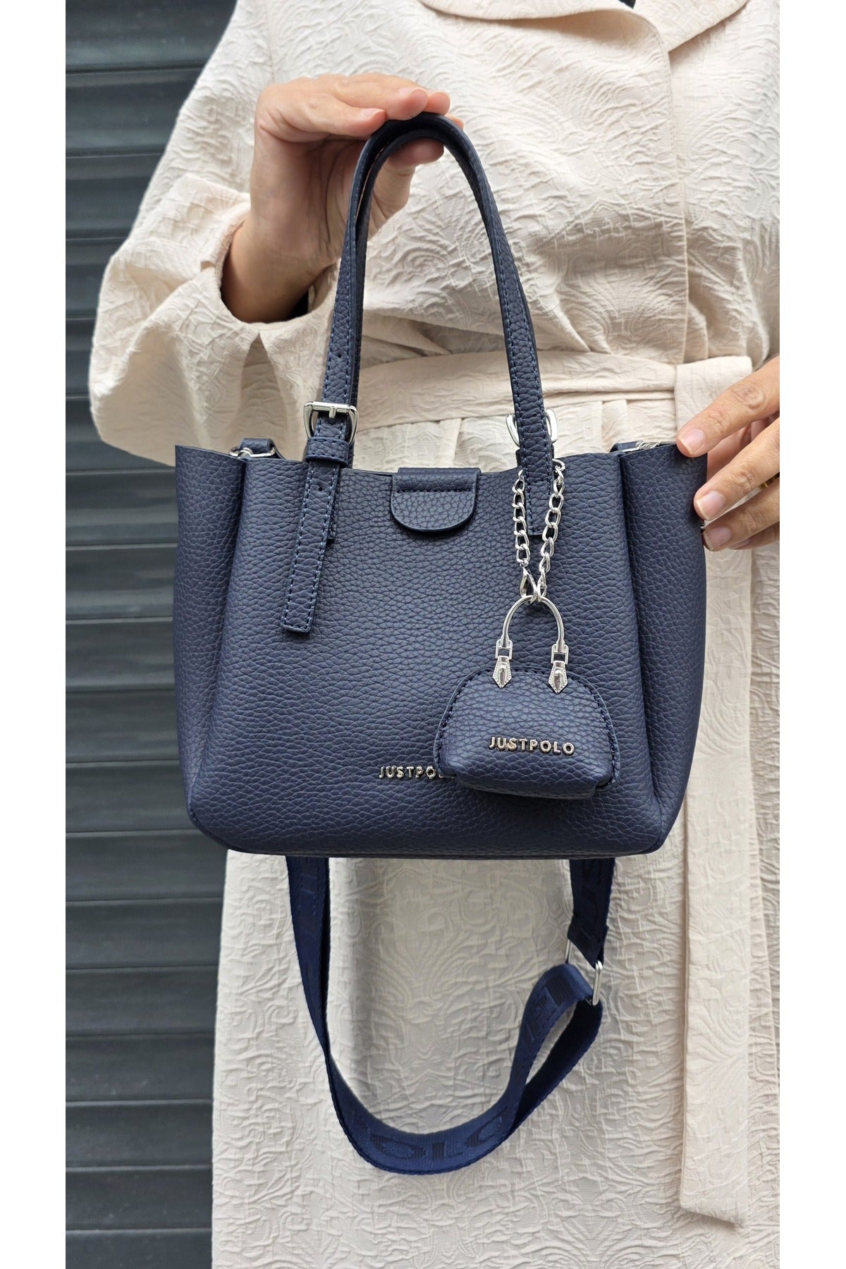 Just Polo Women's New Season 3-Compartment Luxury Soft Leather Adjustable Crossbody Stylish Shoulder Bag Dark Blue - MALLTURK