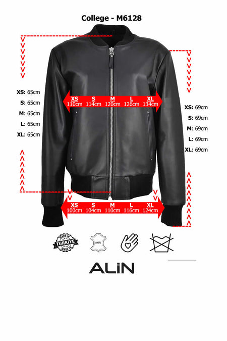 ALIN College Men's Genuine Leather Varsity Jacket Black - MALLTURK