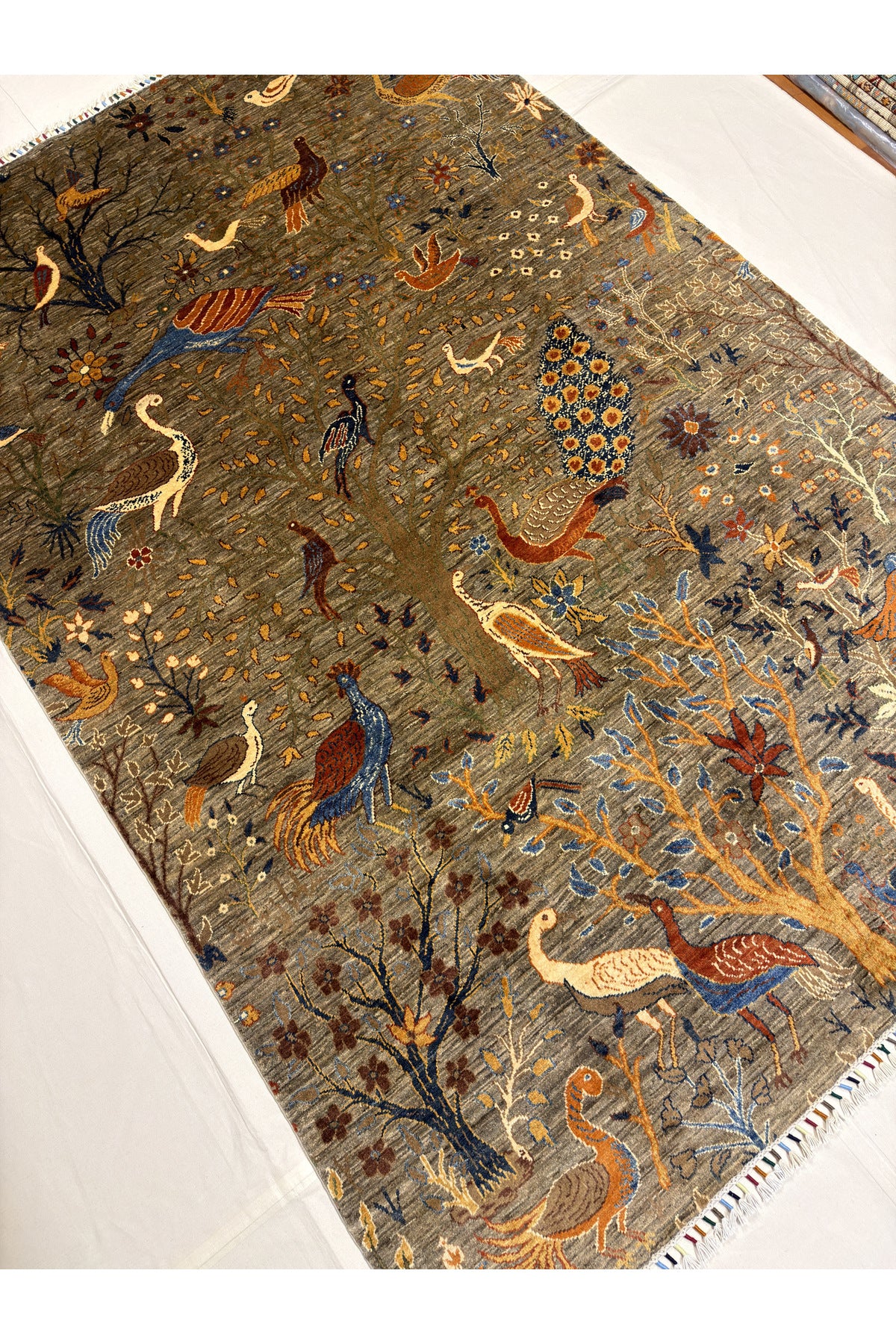 Afghan Rug Hand-Woven Kus Pattern 100% Wool Natural Dye Handicraft ile Elegant Design