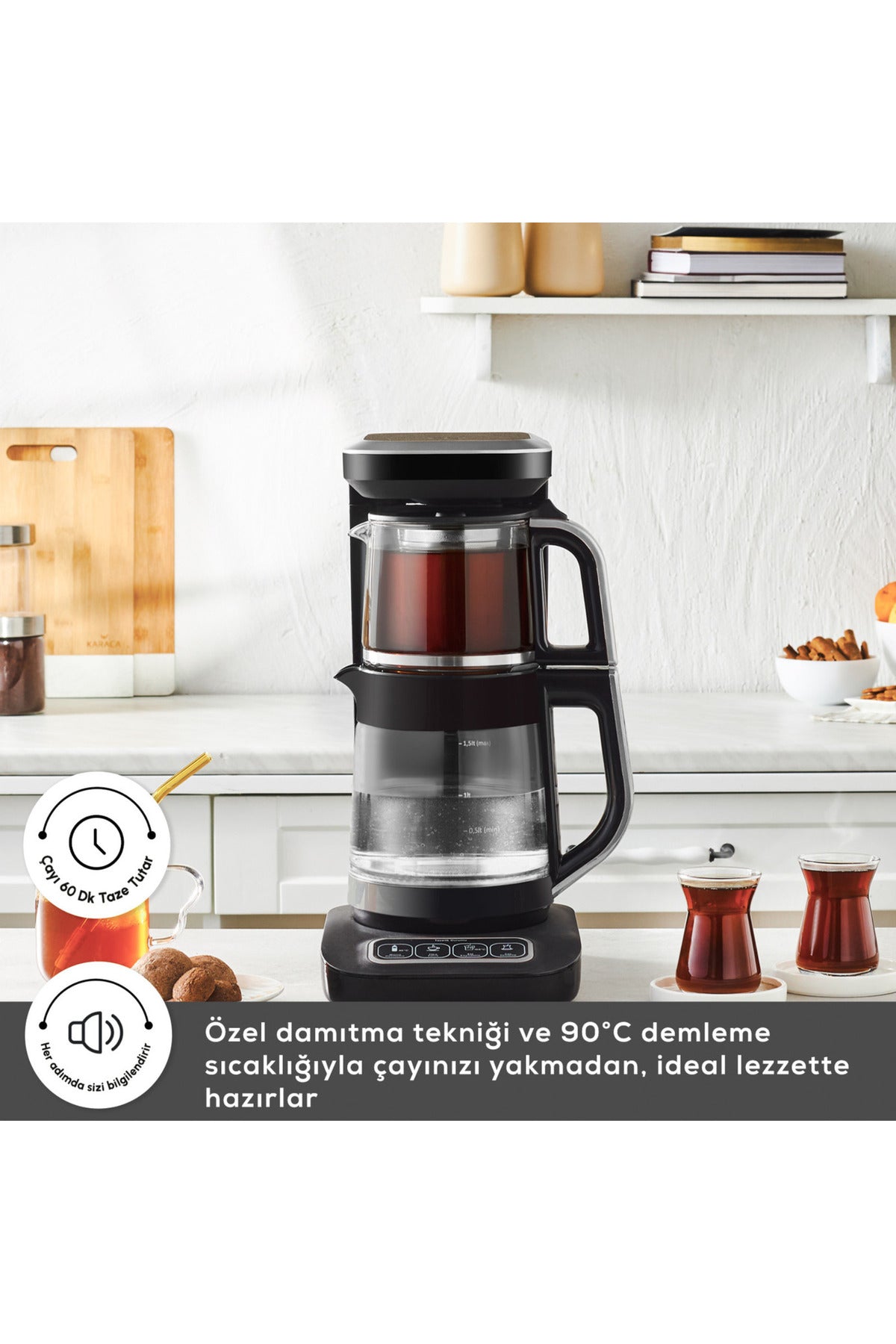 Karaca Tea Lover Robotea Pro Connect 4 in 1 Talking Automatic Glass Tea, Baby Food and Filter Coffee Machine with Wi-Fi - MALLTURK