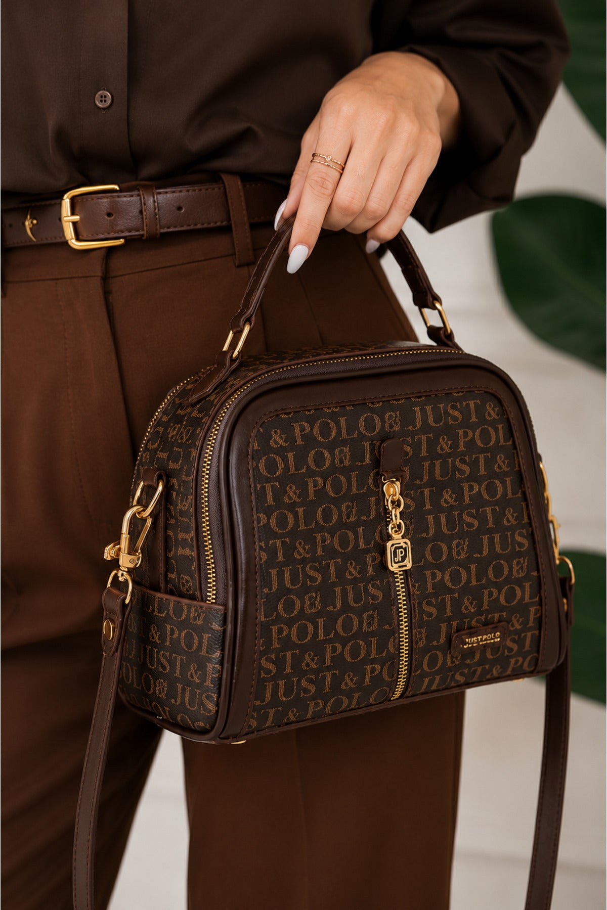 Just Polo Original Women's New Season Luxury Soft Leather Adjustable Crossbody Stylish Hand and Shoulder Bag Brown - MALLTURK