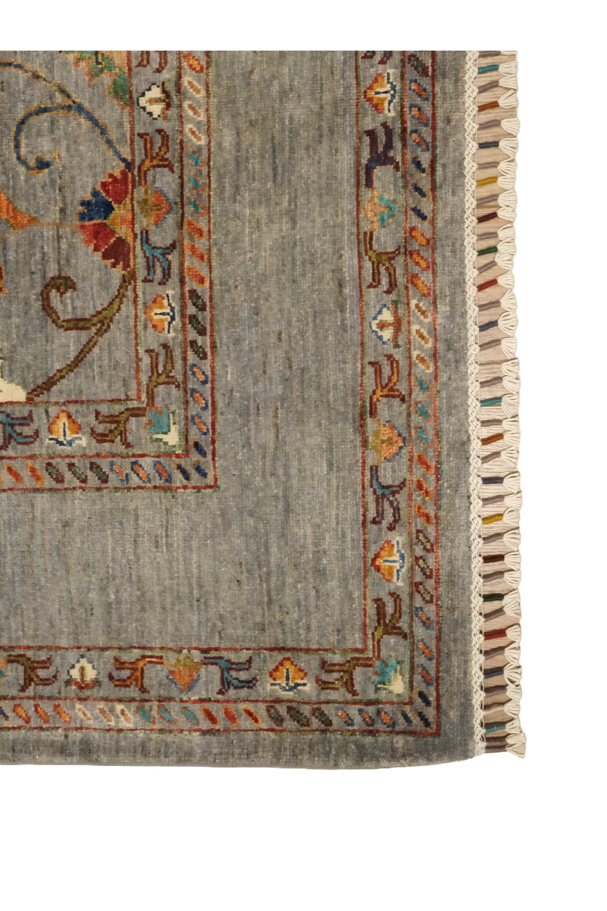Vog Rug Sultani Handcrafted Gray Anatolian Pattern Pattern Fringed Modern and Traditional Living Room Rug
