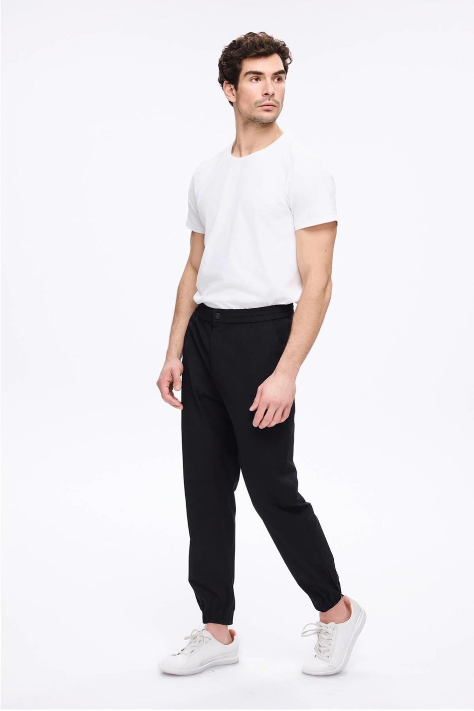 Men's Black Jogger Pants with Elastic Waist and Cuffs (4023)