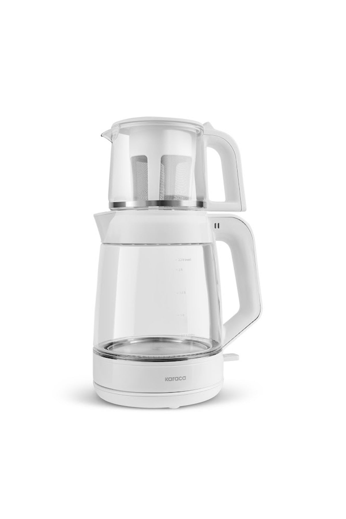 Karaca Glass Tea XL 2 in 1 Water Kettle and Tea Maker Matte White - MALLTURK