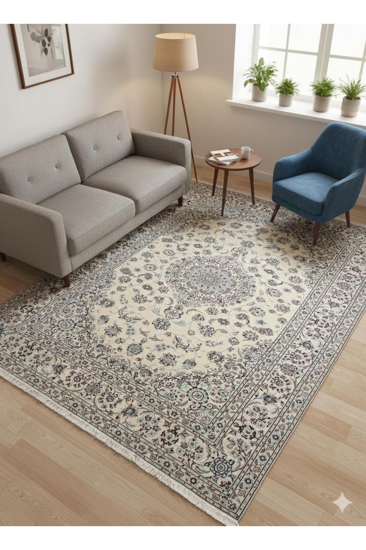 RD RAMAZAN DAG Hand Rug Art Hand-Woven Iranian Nain Rug Wool Blend Premium Quality Size 365x247 - MALLTURK