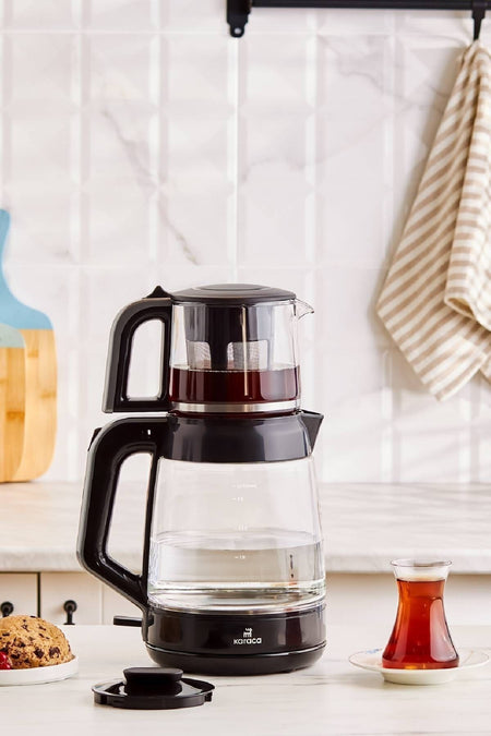 Karaca Glass Tea XL 2-in-1 Glass Water Kettle & Tea Maker Anthracite - MALLTURK