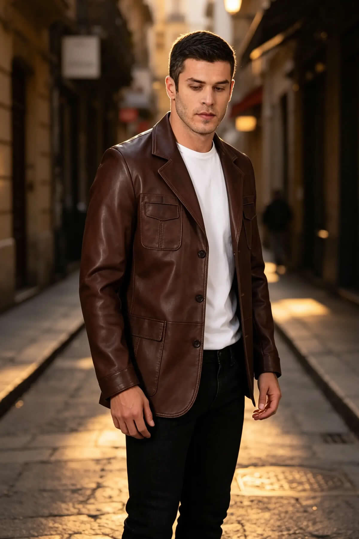 ALIN Martell Men's Genuine Leather Blazer Leather Jacket Brown - MALLTURK