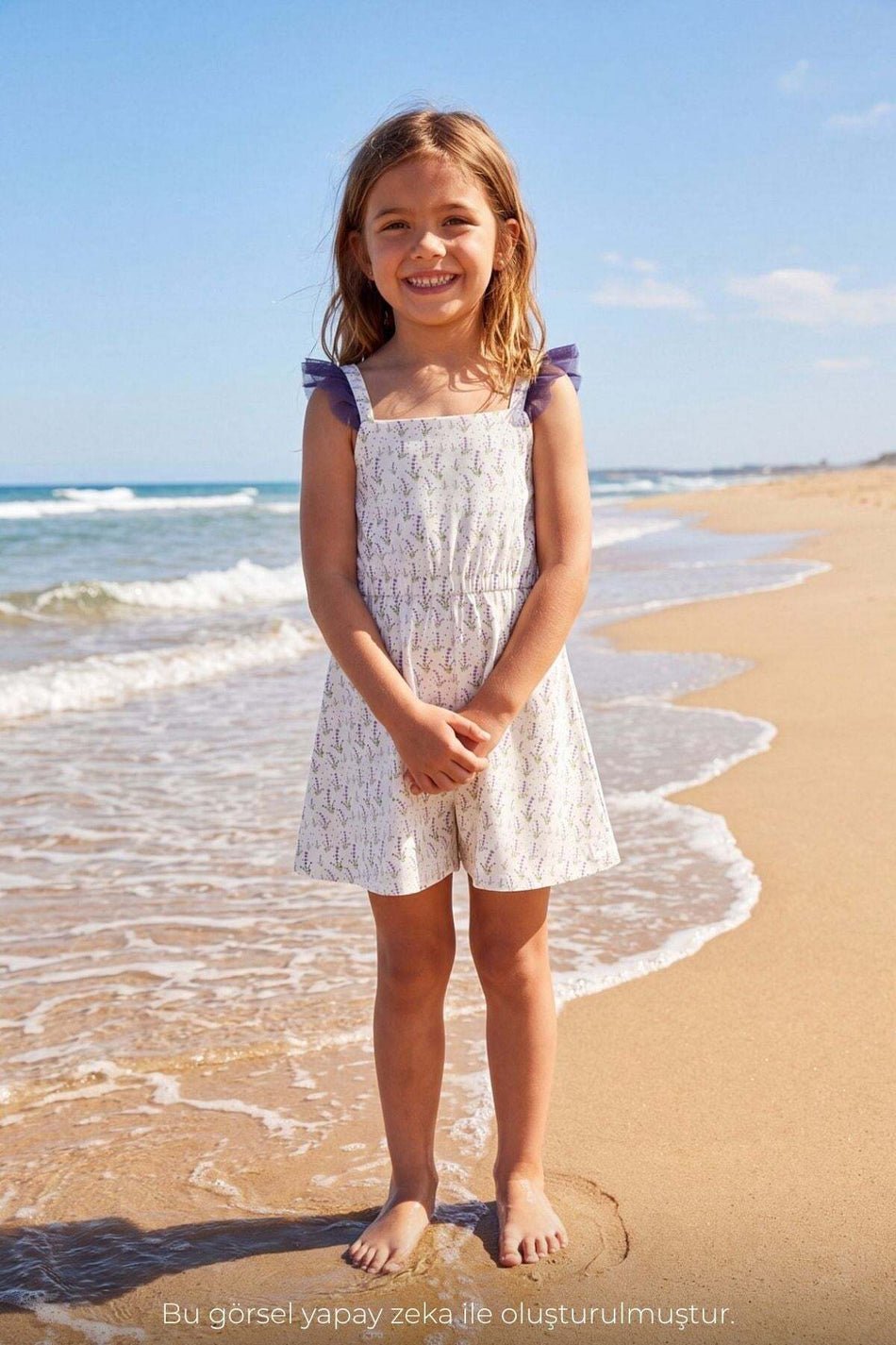 Hasema Strappy Lilac Patterned 3-Piece Girls' Jumpsuit Swimsuit Set 7004