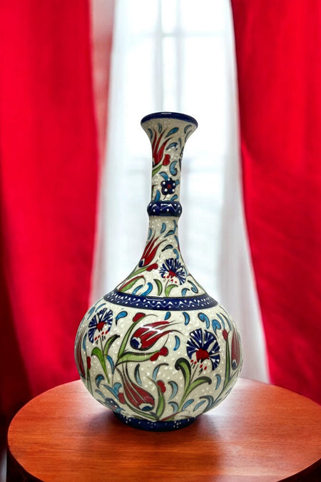 STORESZA Handmade 30cm Kutahya Teardrop Ceramic Vase - Blue - MALLTURK