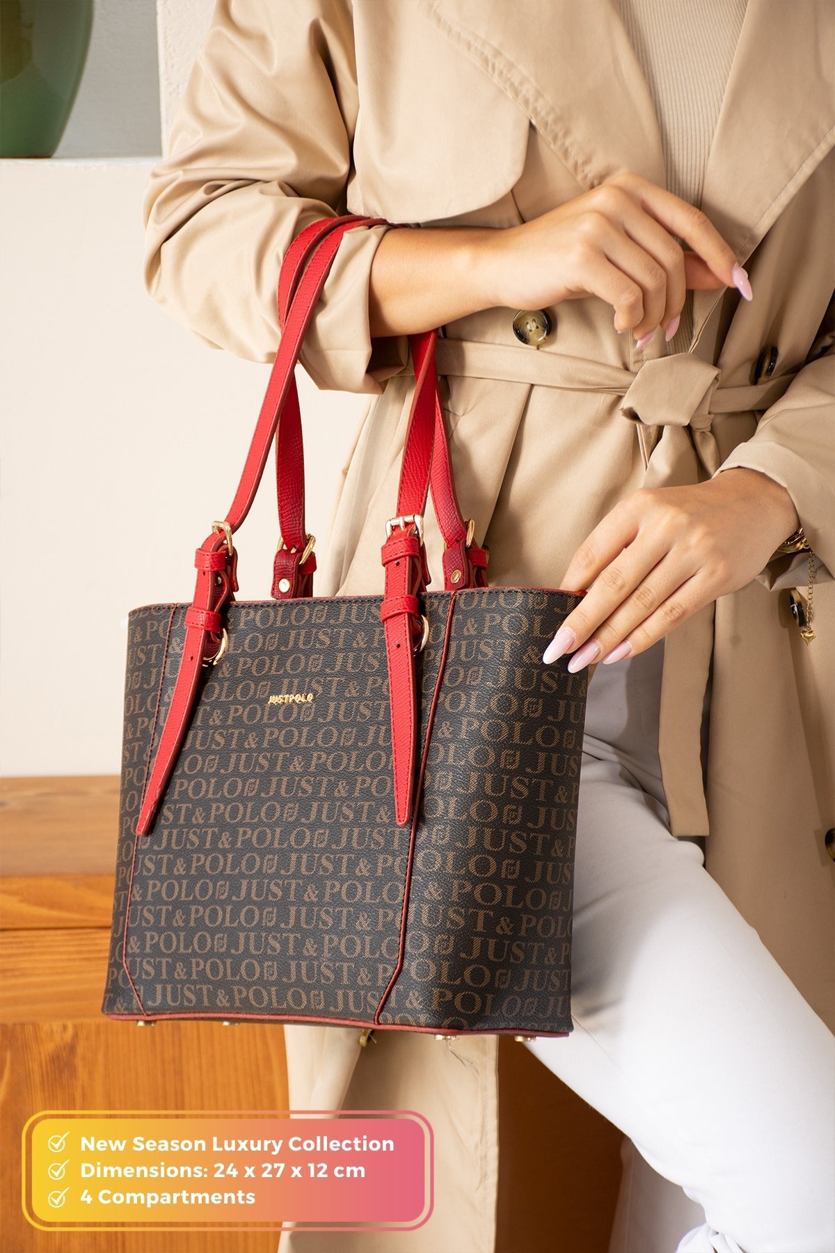 Just Polo Original Women's Brown New Season 4-Compartment Luxury Soft Leather Adjustable Stylish Shoulder Bag - MALLTURK