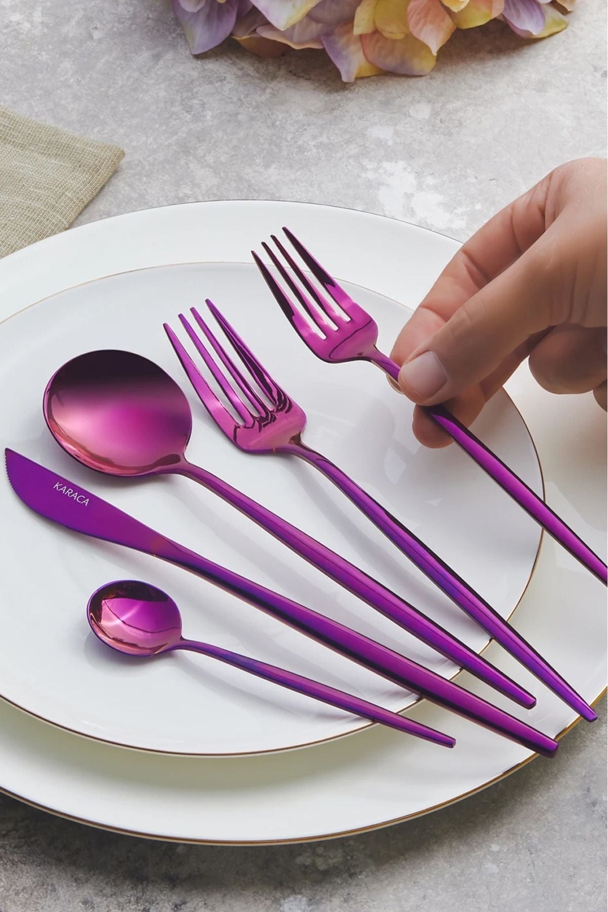 Karaca orion purple 30 Piece 6 Place Setting Flatware Set - MALLTURK