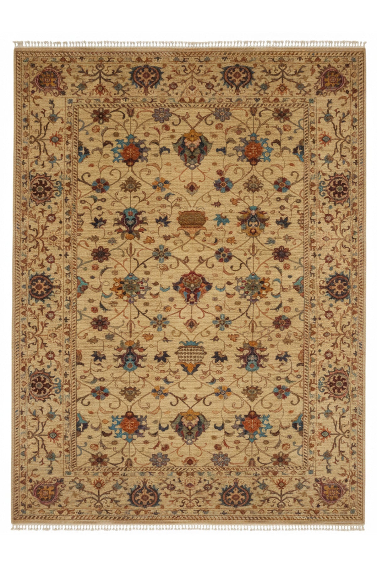 Vog Rug Sultani Handcrafted Beige Anatolian Pattern Pattern Fringed Modern and Traditional Living Room Rug
