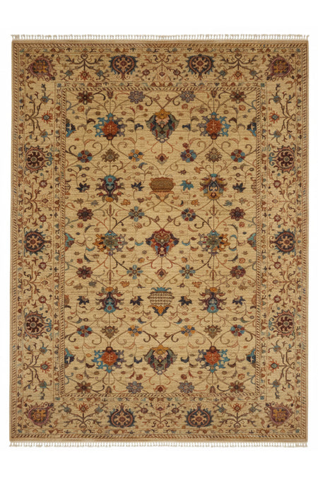 Vog Rug Sultani Handcrafted Beige Anatolian Pattern Pattern Fringed Modern and Traditional Living Room Rug