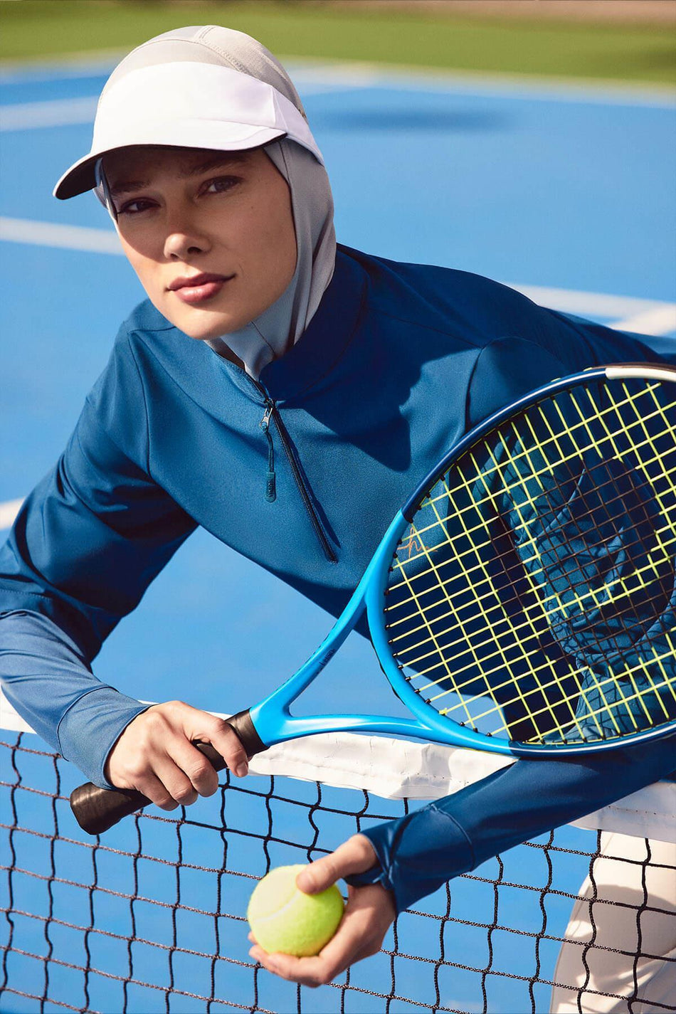 Hasema Active Long-Sleeved Zip-Collar Blue Hijab Training T-Shirt Act-9