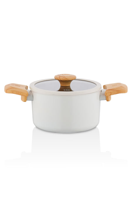 Tac Sera Feel Induction Compatible 7 Piece Ceramic Cookware Set Ahsap Kulplu, Nonstick, Modern Tasarim - MALLTURK