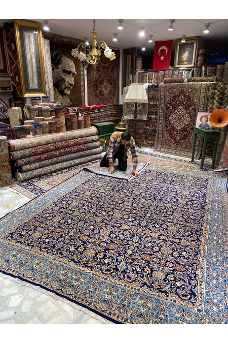 RD RAMAZAN DAG Hand Rug Art Hand-Woven Iranian Kirman Rug Cotton Base Wool Weave Olup Natural Dye Size 355x267 - MALLTURK