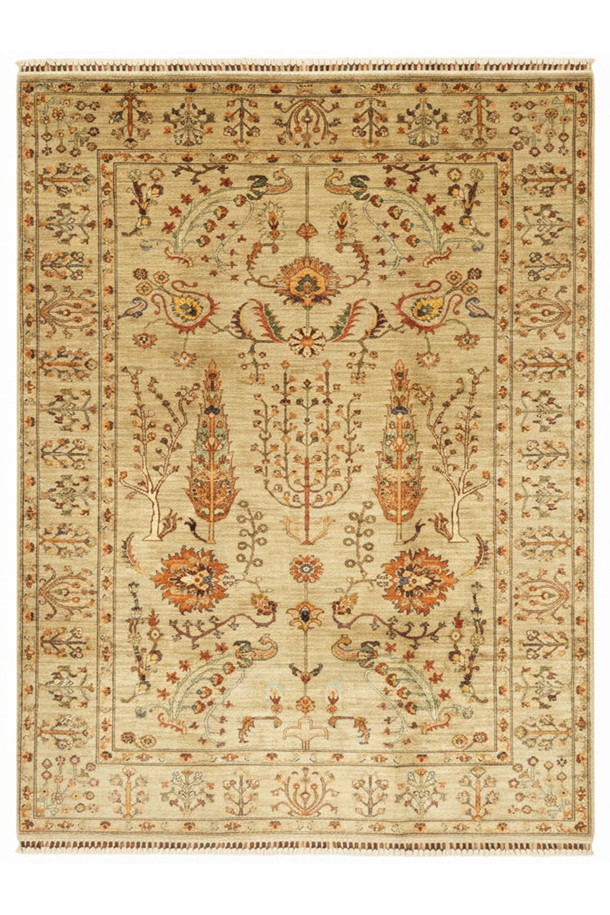 Vog Rug Sultani Handcrafted Beige Pattern Fringed Anatolian Pattern Modern and Traditional Living Room Rug