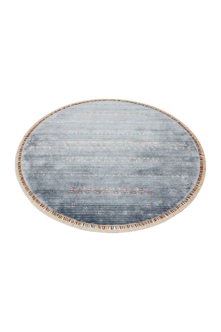 Eko Hali ZARA ZR 06 Blue Round, a special loom carpet shaped by the intensive hand labor of women from Usak. - MALLTURK