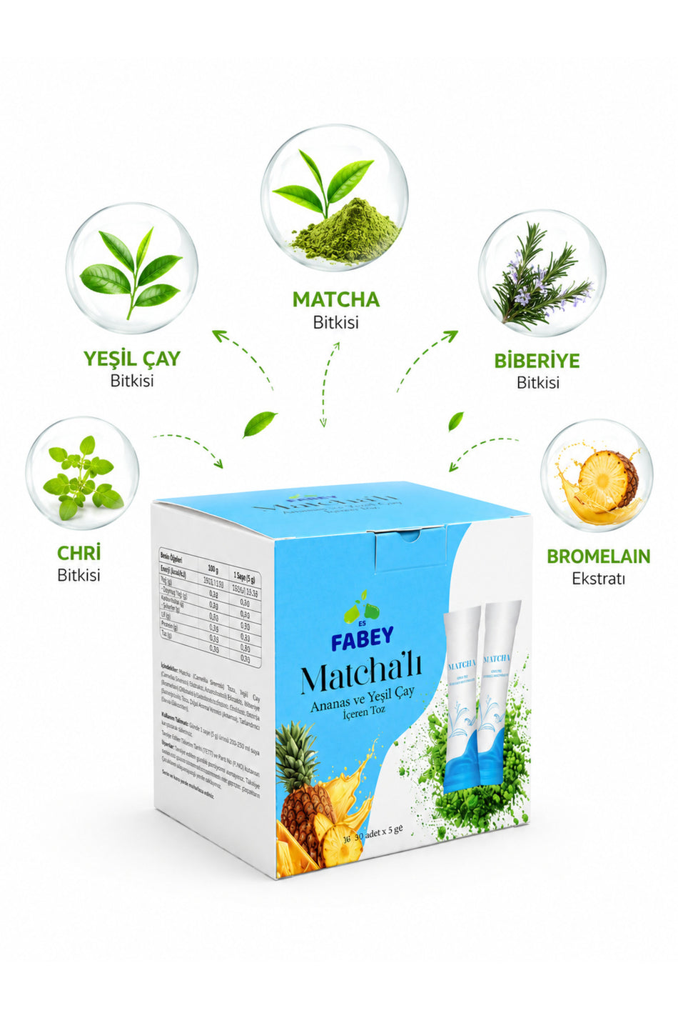 Esfabey Pineapple Flavored Matcha Tea, 30 Sachets