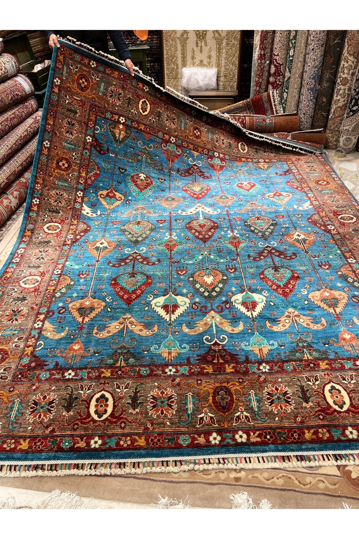 RD RAMAZAN DAG Hand Rug Art Hand-Woven Afgan Rug Cotton Base Wool Weave Olup Natural Dye Multicolor Rug - MALLTURK