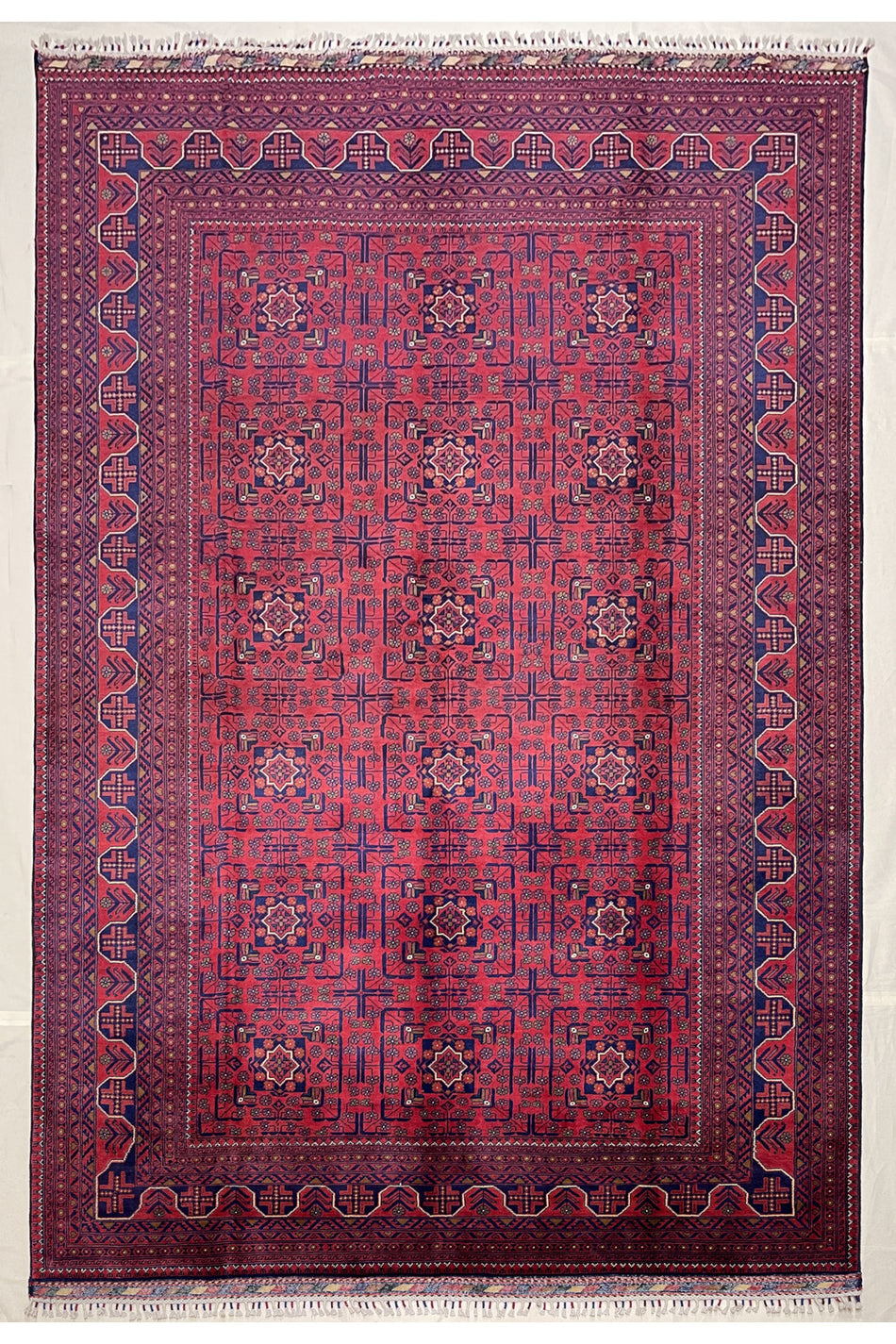 Afghan Rug Hand-Woven Red 6 Meter 100% Wool Natural Dye Handicraft ile Harika Yildiz Pattern