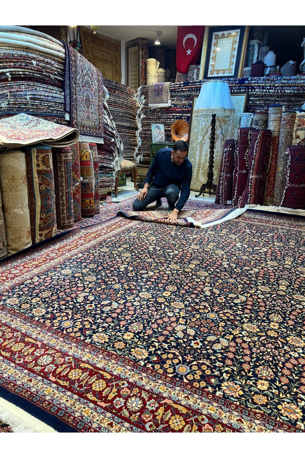 RD RAMAZAN DAG Hand Rug Art Hand-Woven Sumerbank Hereke Rug Signed Seven Mountains Flower Premium Quality Size 330x251 - MALLTURK